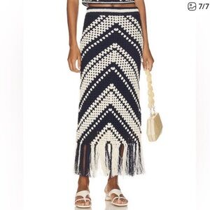 Anthropologie Ultra Pink Chevron Knit Midi Skirt - Black and White